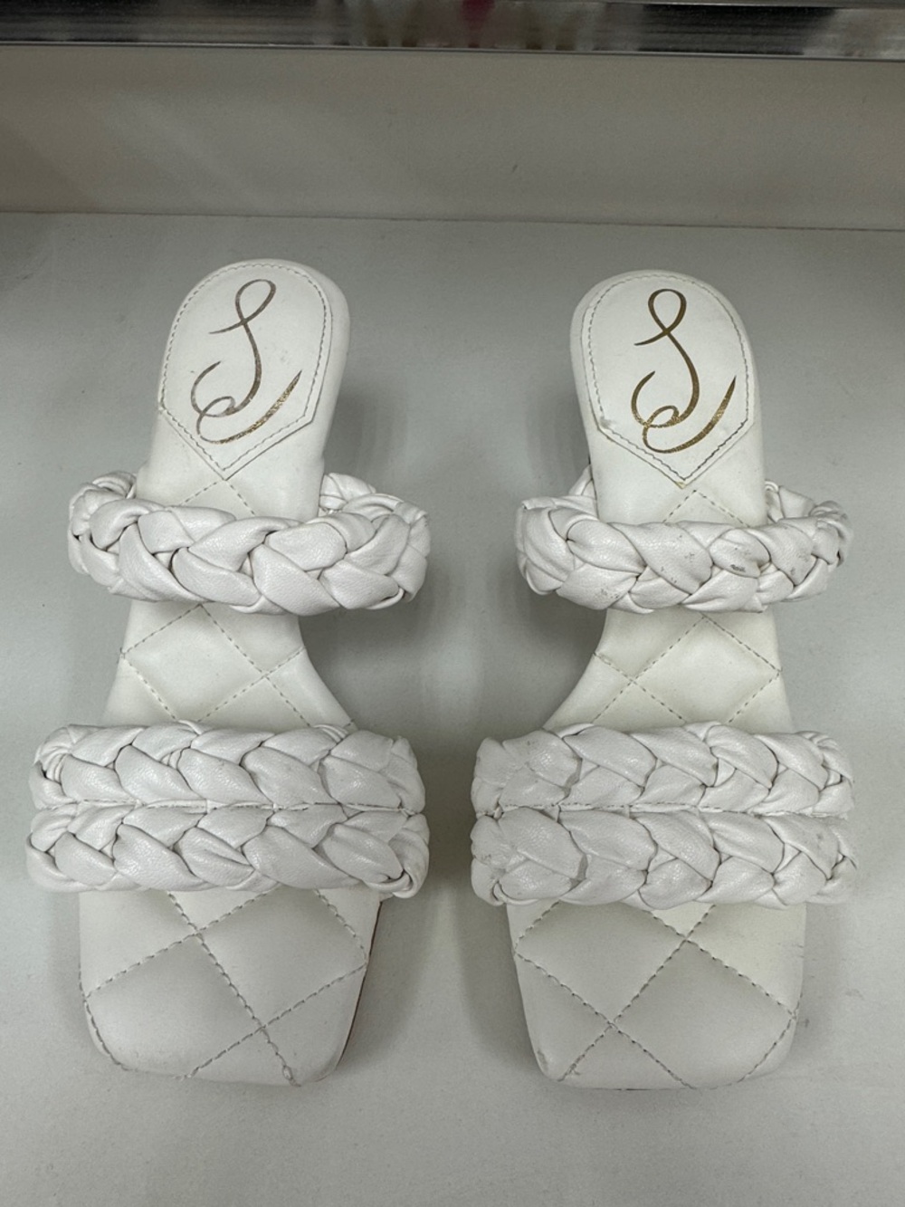 Sam Edelman White Braided Double-Strap Slide Heels